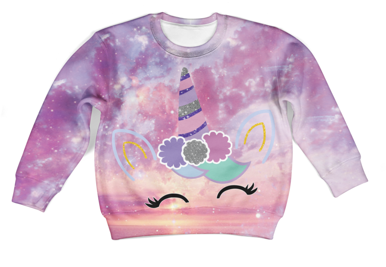3d Cute Unicorn Kid Full Print Hoodie T Shirt - Long-sleeved T-shirt (800x800), Png Download