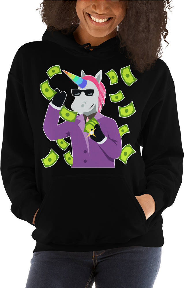A Shiny Cute Unicorn Pony Rainbow With A Lot Of Money - Hoodie (1000x1000), Png Download