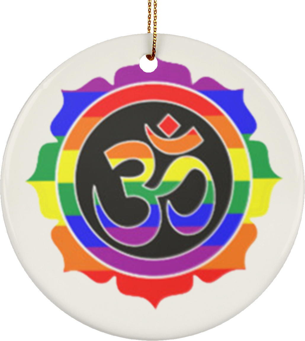 Rainbow Om Symbol Ceramic Circle Ornament - Necklace (1155x1155), Png Download