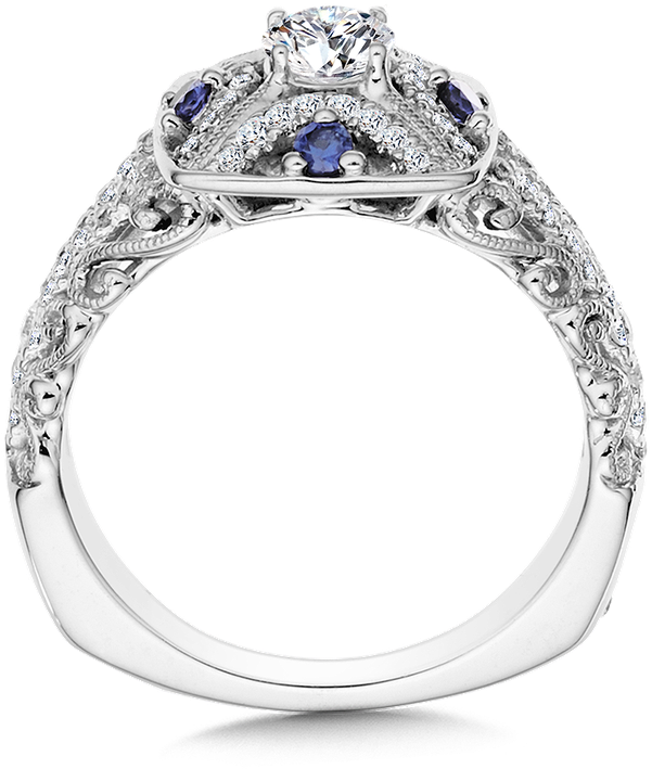 Valina Diamond And Blue Sapphire Halo Engagement Ring - Vintage Halo Engagement Rings (800x800), Png Download