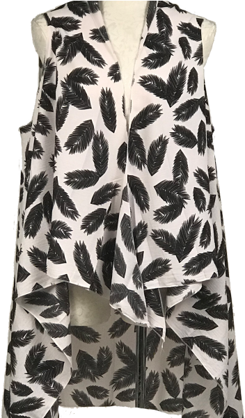 4479 White With Black Feather Print Vest - Pattern (600x600), Png Download