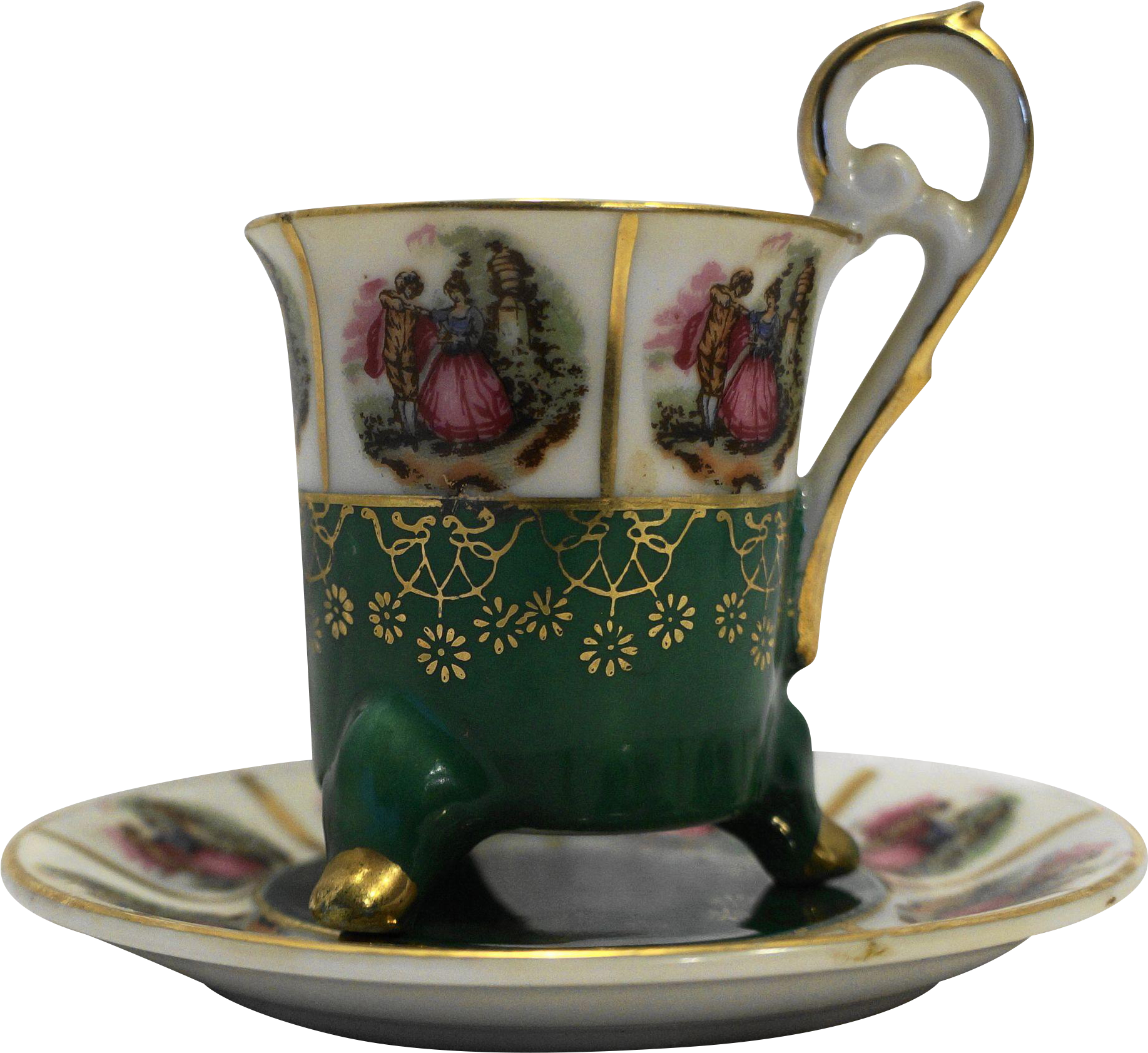 Fragonard Scene Demitasse Cup Saucer Porcelain Green - Porcelain (1834x1834), Png Download