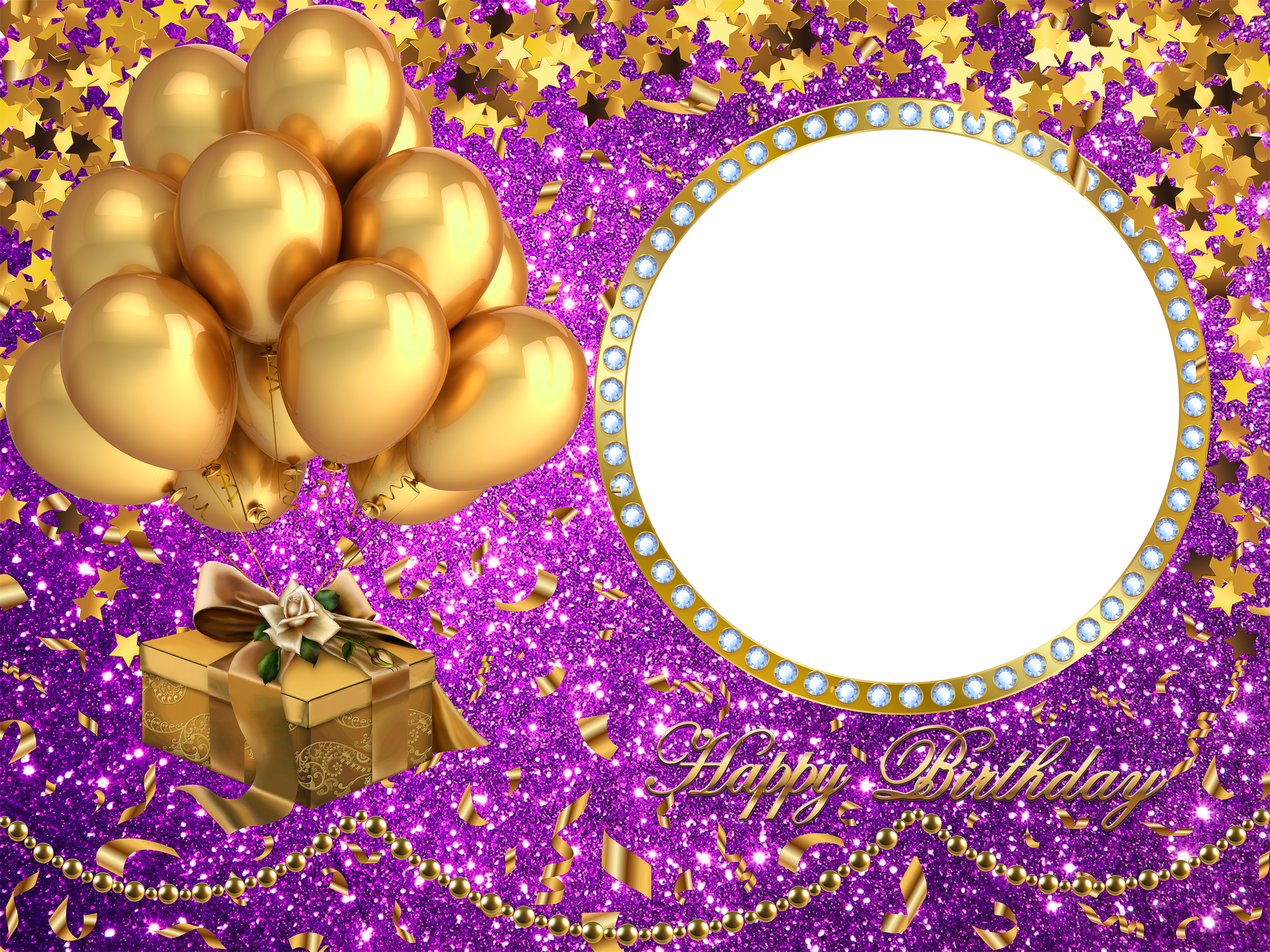 Happy Birthday Transparent Frame Gold (3000x2250), Png Download