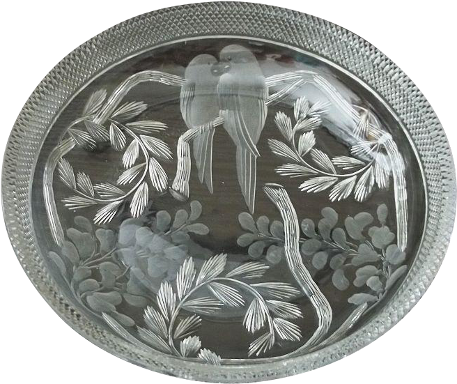 Libbey American Brilliant Cut Glass Wisteria Bowl With - Milk Spot Silver Coin (655x655), Png Download