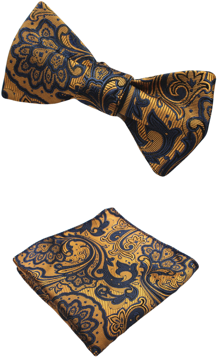 Gold And Dark Blue Pattern Bow Tie And Pocket Square - Dark Green And Gold Bowtie (792x1280), Png Download