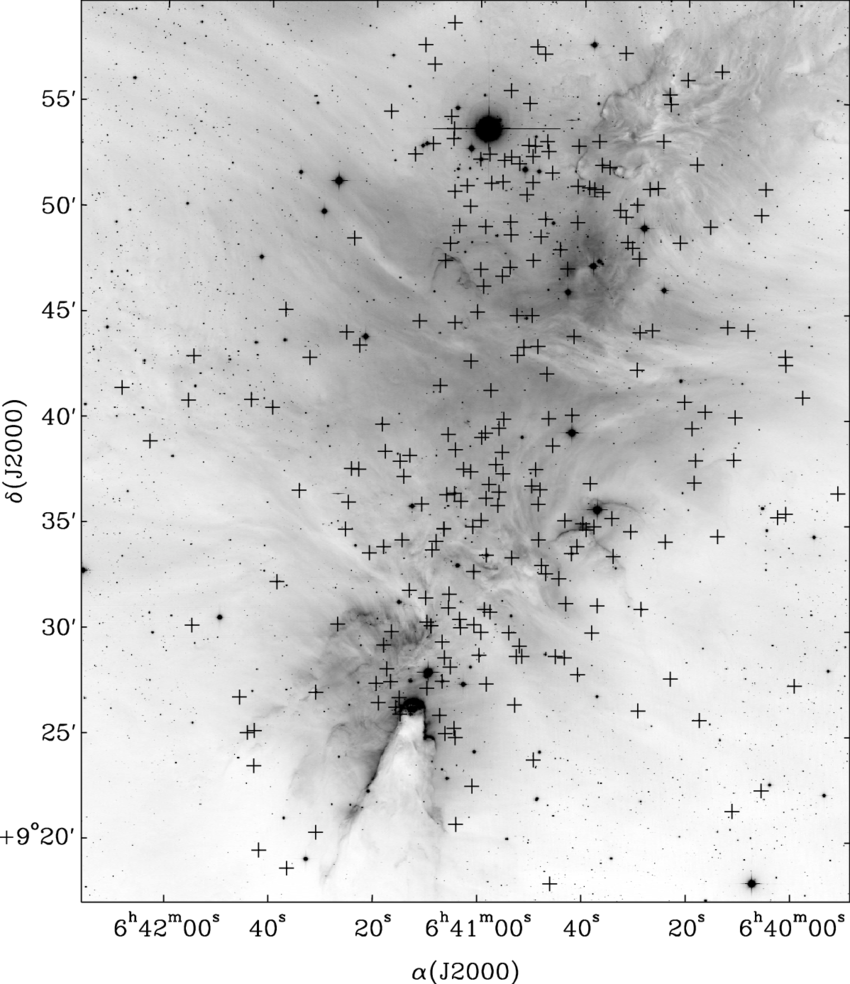 Highest Concentration Of H Emission Line Stars Is Located - Monochrome (850x984), Png Download