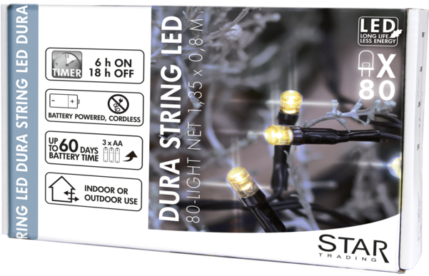 Net Light Dura String Led - Star Battery Operated Led Dura String Light Set With (600x600), Png Download