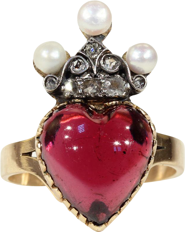 Reserved Stunning Victorian Heart And Crown Garnet, - Pearl (778x778), Png Download