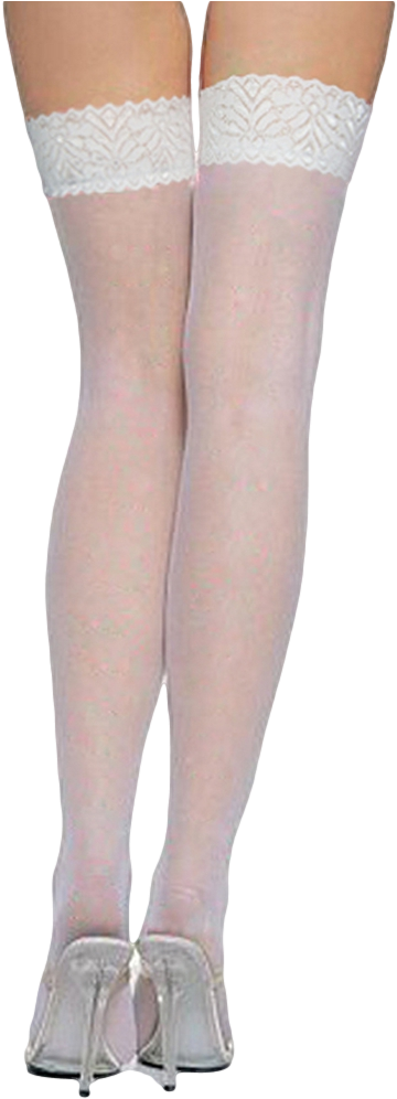 Ladies White Lace Top Stockings - Stocking (673x1000), Png Download
