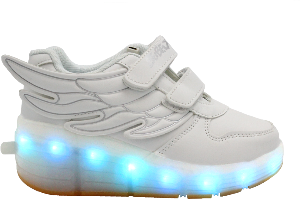 Kids White Ledshoes Rollingwheel Hightop - Galaxy Shoes Kids Low Top Wing Roller (white) (1080x926), Png Download