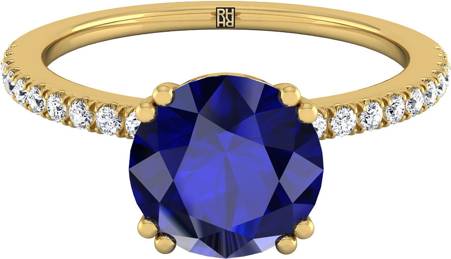 Round Sapphire Engagement Ring With Diamond Set Petite - Engagement Ring (1200x1200), Png Download