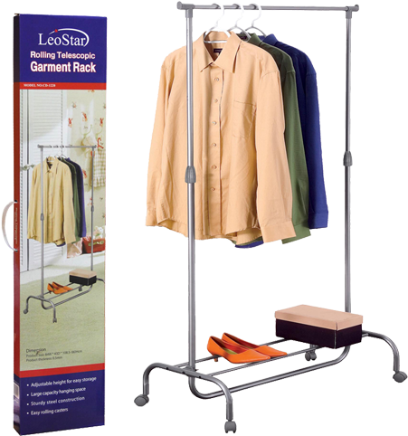 Leostar Cd-1220 Rolling Telescopic Garment Rack - Clothing (539x595), Png Download