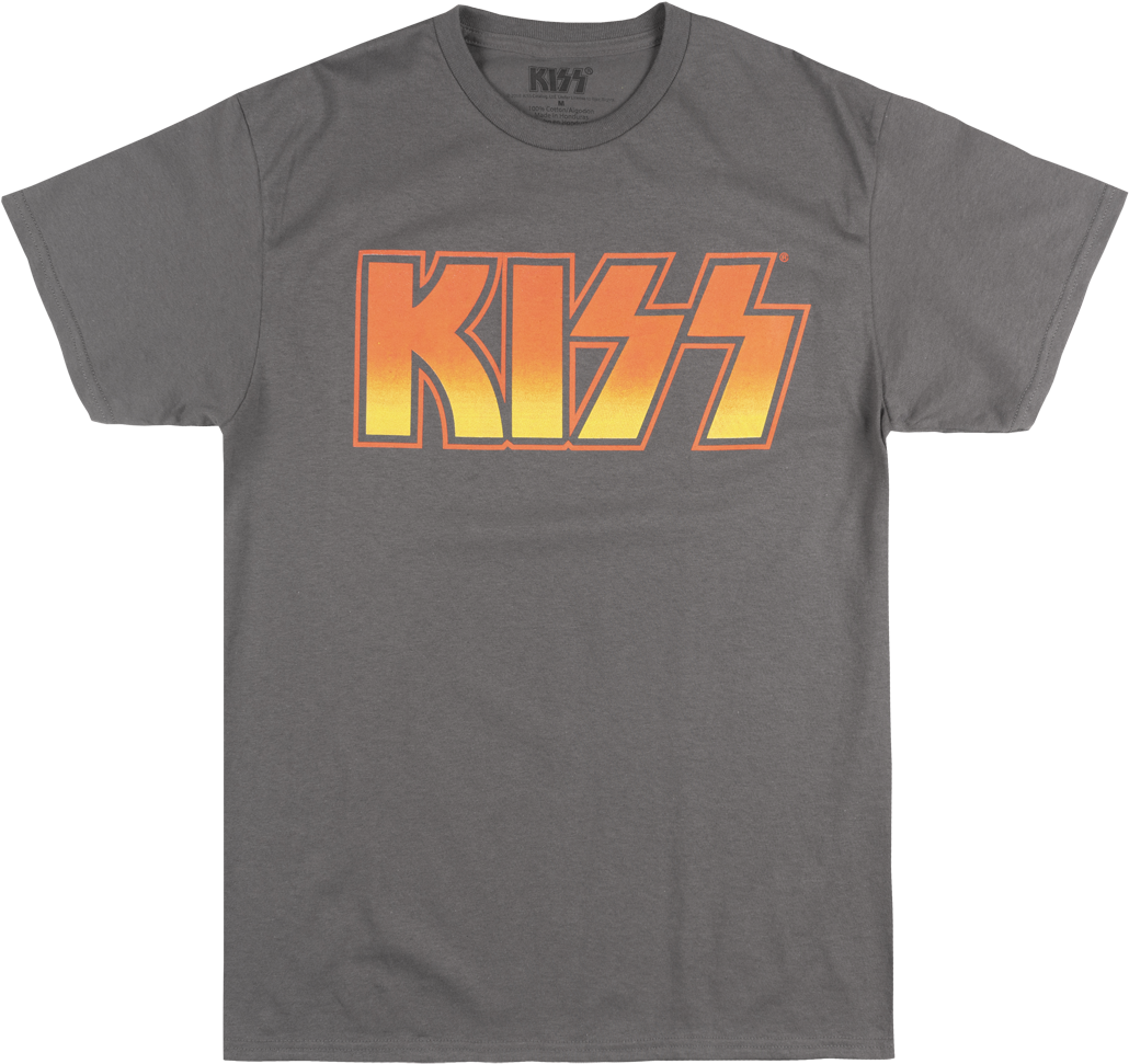 Kiss Band Logo T-shirt Charcoal Rock Music Tee Mens (1077x1000), Png Download