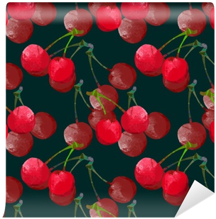 Seamless Pattern With Watercolor Cherry Vinyl Wall - Watercolor Painting (400x400), Png Download