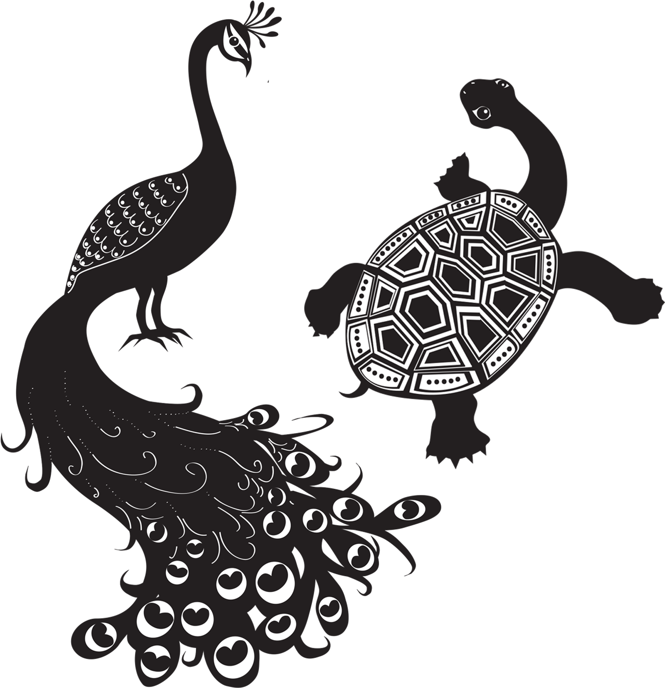 Peacock And The Tortoise (1434x1435), Png Download