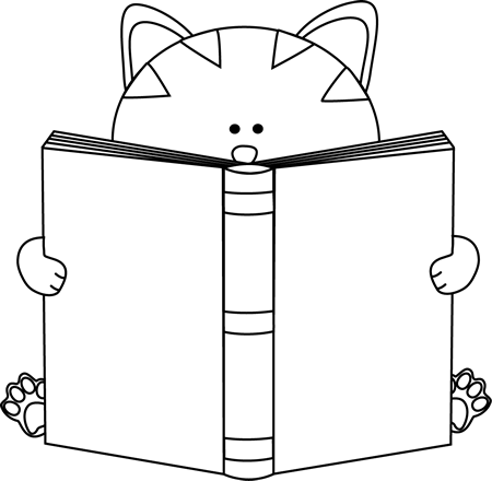 Black And White Cat Reading A Book Clip Art - Cat Reading Clip Art (450x440), Png Download