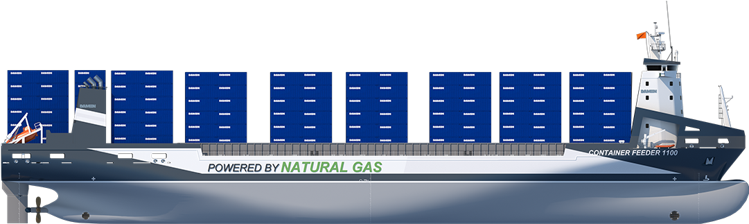 Damen Container Feeder - Cargo Ship Png Side View (1300x575), Png Download
