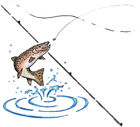 Fishing Rod With Fish (480x492), Png Download