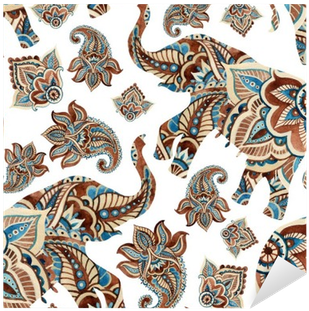 Watercolor Ethnic Elephant With Paisley Elements Background - Paisley Painted Elephants (400x400), Png Download
