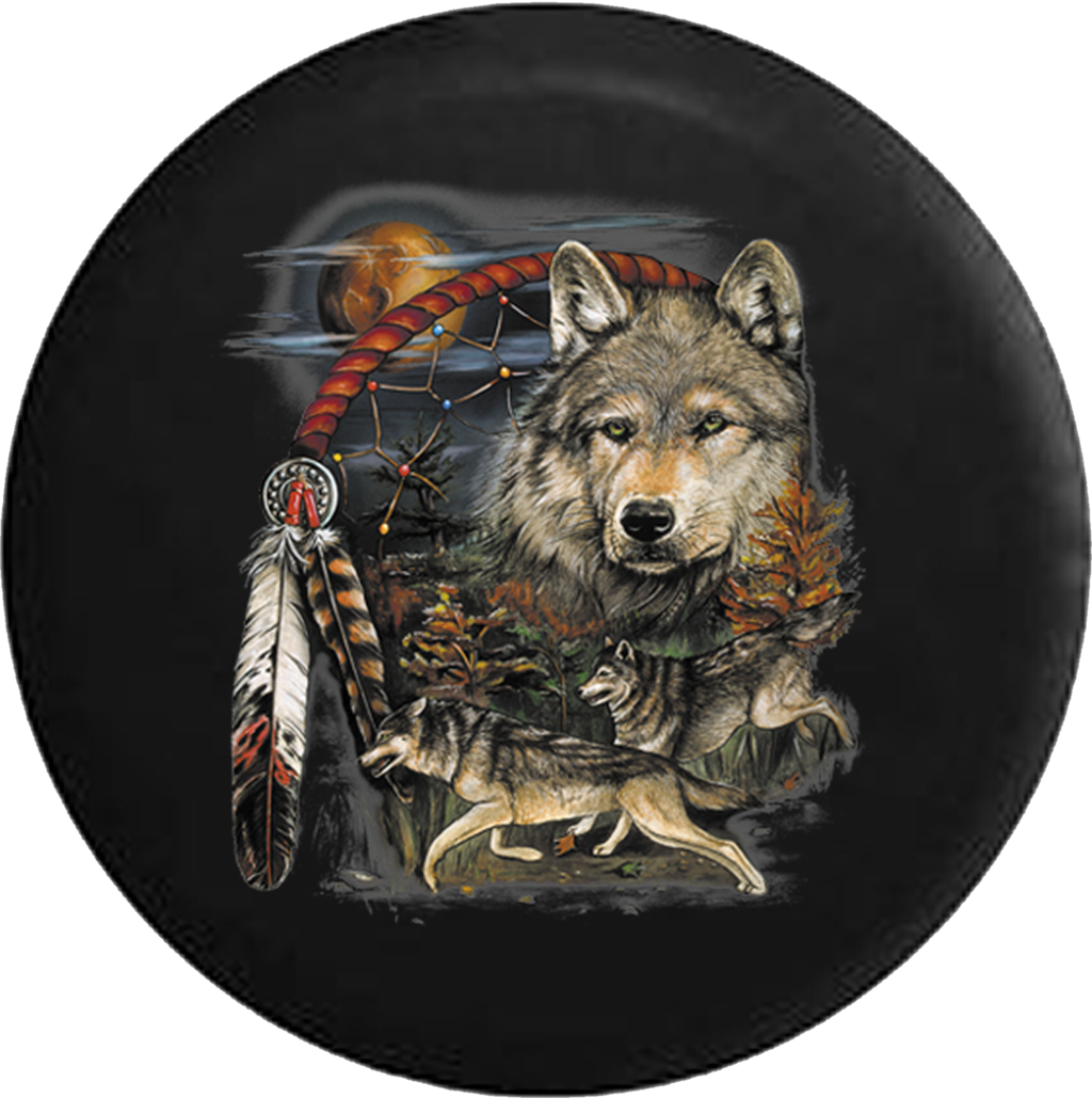 Native American Grey Wolves Dream Catcher At Sunset - Native American Tire Covers (1024x1029), Png Download