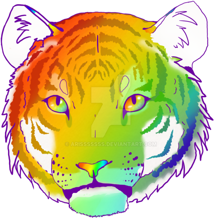 Rainbow Tiger By Arisssssss On Deviantart Banner Free - Rainbow Tiger Transparent (908x879), Png Download