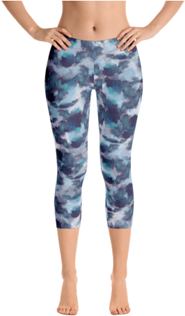 Watercolor Blues Capri Leggings Front View - Imagineavalon Christmas Leggings, Christmas Clothing, (480x480), Png Download