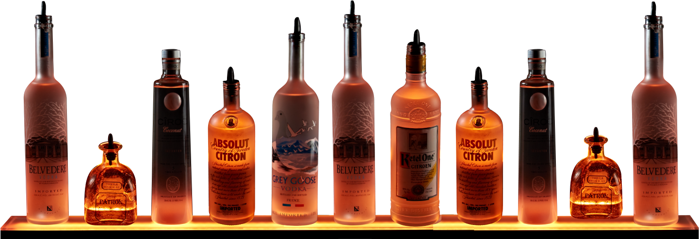 3 Light Shelf Amber - Liquor Bottle Display Bar Shelf Png (864x296), Png Download