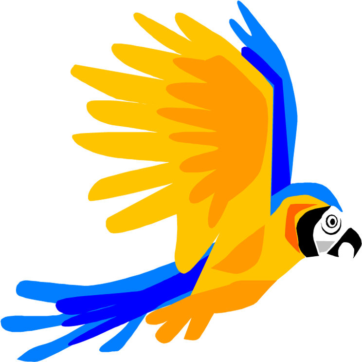 Blue And Yellow Macaw Clipart Flight - Tropical Birds Flying Cartoon (745x750), Png Download