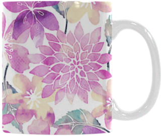 Pastel Watercolor Flower Pattern White Mug - Mug (500x500), Png Download