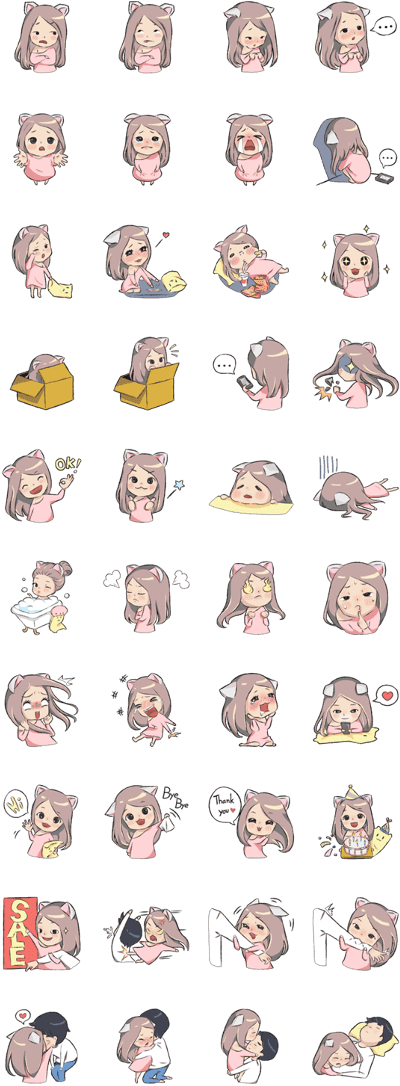 Cat Girl Love Story - Kiyo & Masaru 貼圖 (420x1121), Png Download