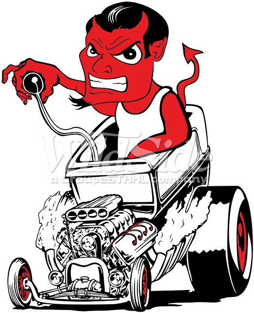 Devil Driving Hot Rod - Kids Hotrod 58 Dragster Cartoon American Varsity Rockabilly (675x675), Png Download