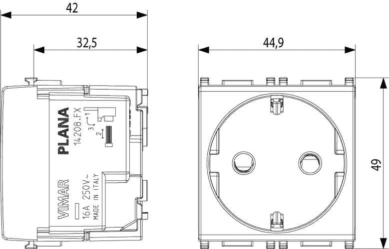 Drawings - Dimension Prise De Courant (779x500), Png Download