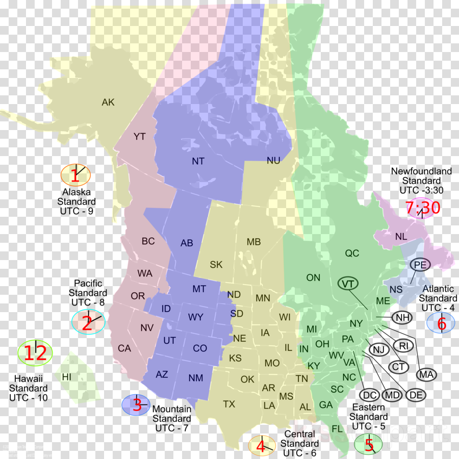 Time Zone Map United States And Canada Clipart Time - Us And Canada Map With Time Zones (900x900), Png Download