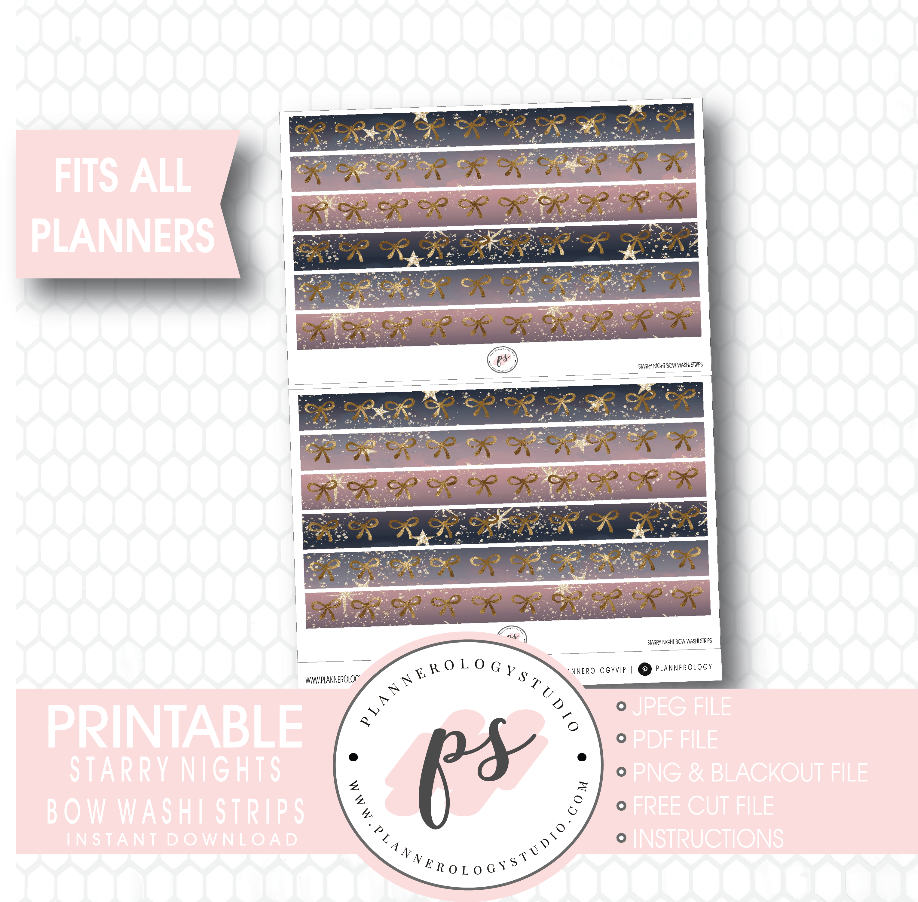 Starry Nights Watercolour Pattern Bow Icon Washi Strip - Whoville (3067x3000), Png Download