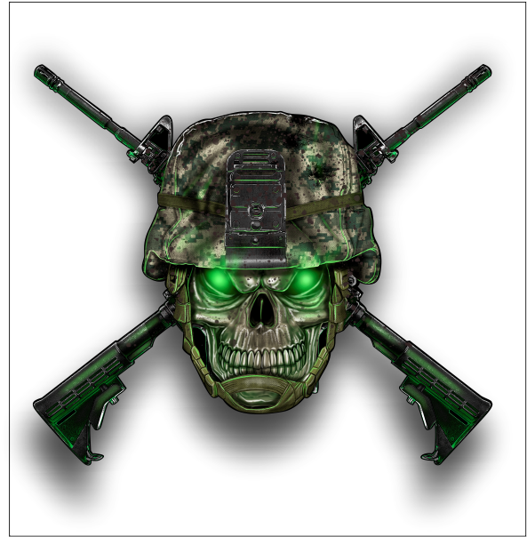 Image - Military Crossed Rifles Tactical Skull With Glowing (662x641), Png Download