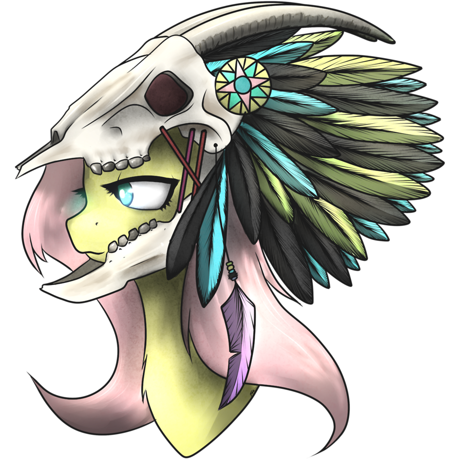 Taps, Chiefyshy, Feather, Fluttershy, Goat Skull, Headdress, - Арты Поня (1026x1024), Png Download