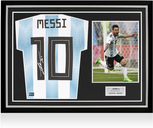 Lionel Messi Official Back Signed Argentina 2018 Home - Picture Frame (650x665), Png Download