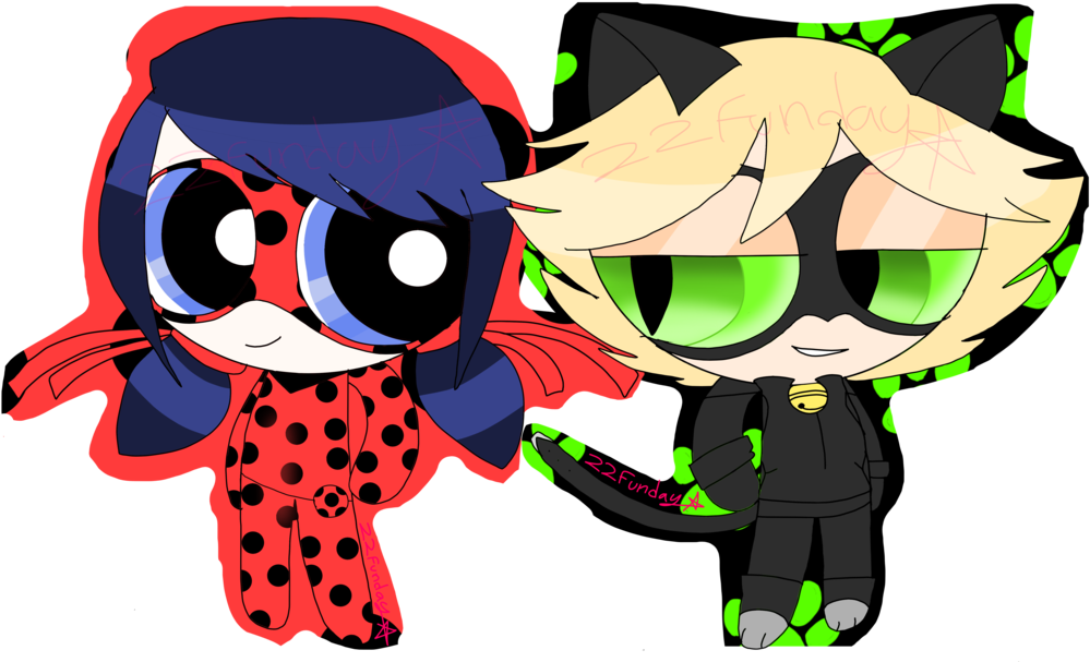 Ladybug And Cat Noir By 22funday - Miraculous Ladybug Powerpuff Girls (1024x686), Png Download