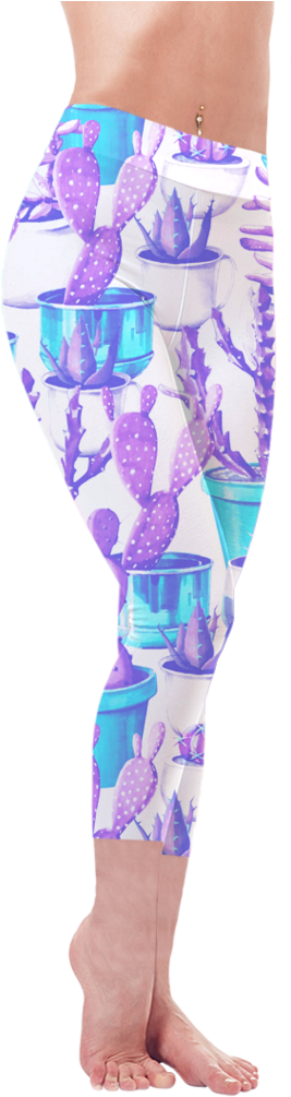 Cacti Cutie Cropped Leggings - Tropical Fabric - Cactuses In Pots - Green Custom Fabric (1024x1024), Png Download