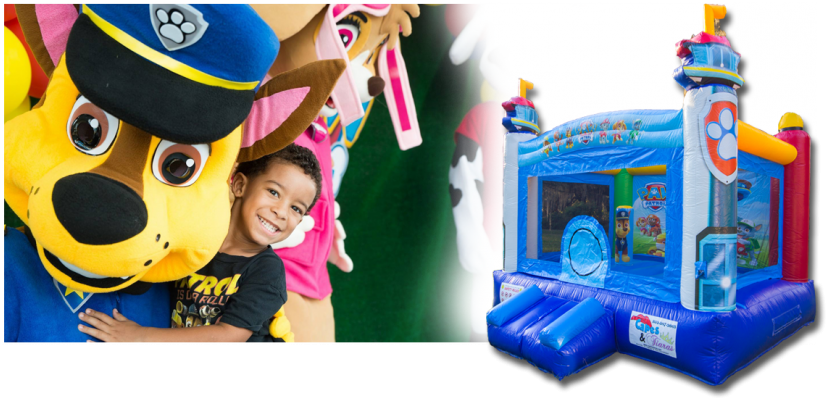 Paw Patrol Character & Bounce House Package - Inflatable (850x445), Png Download