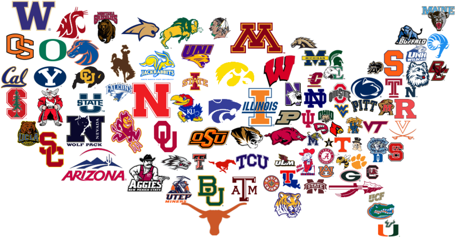 College Football Teams Logos Clipart College Football - Map Of Usa Colleges (900x493), Png Download