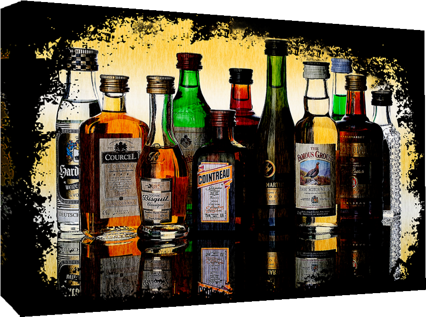 Grunge Spirits - Grunge Alcohol / Spirit Bottles Cotton Canvas Wall (888x624), Png Download