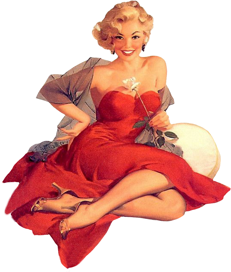 Vintage Clip Art Women In Red Retro - Pin Up Elvgren Christmas (886x984), Png Download