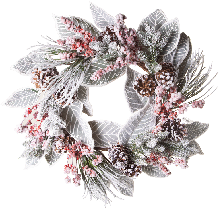 Snow Berry Cone Pine Magnolia Leaf Wreath 24" Round - Trees N Trends (803x768), Png Download