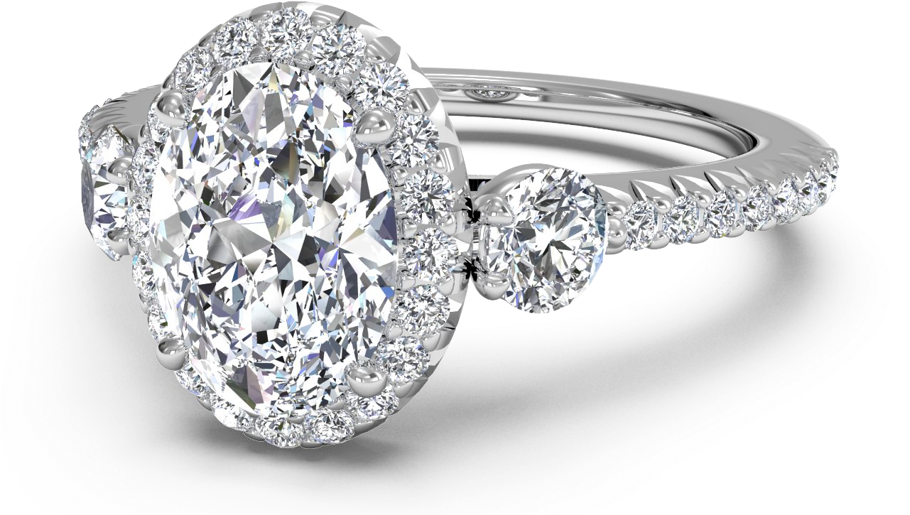 Top 5 Engagement Rings For The Glamour Girl - 1.70 Ct Oval Diamond Three Stone Engagement Ring 14k (1280x860), Png Download