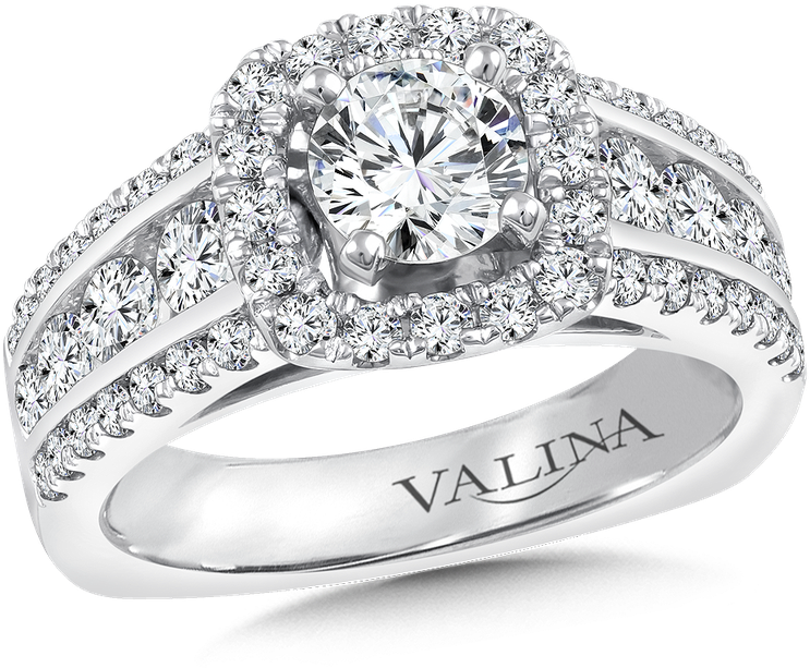 Valina Halo Engagement Ring Mounting In 14k White Gold - White Rhodium Plated Metal, Lady Woman Bride Engagement (800x800), Png Download