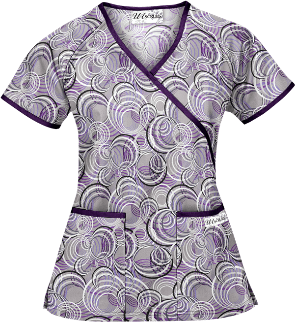 Wt668cvd - Dk Purple Scrub Print Tops (600x720), Png Download