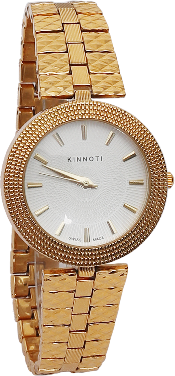 Analog Gold Plated White Dial Women's Watch - Gold (570x1225), Png Download