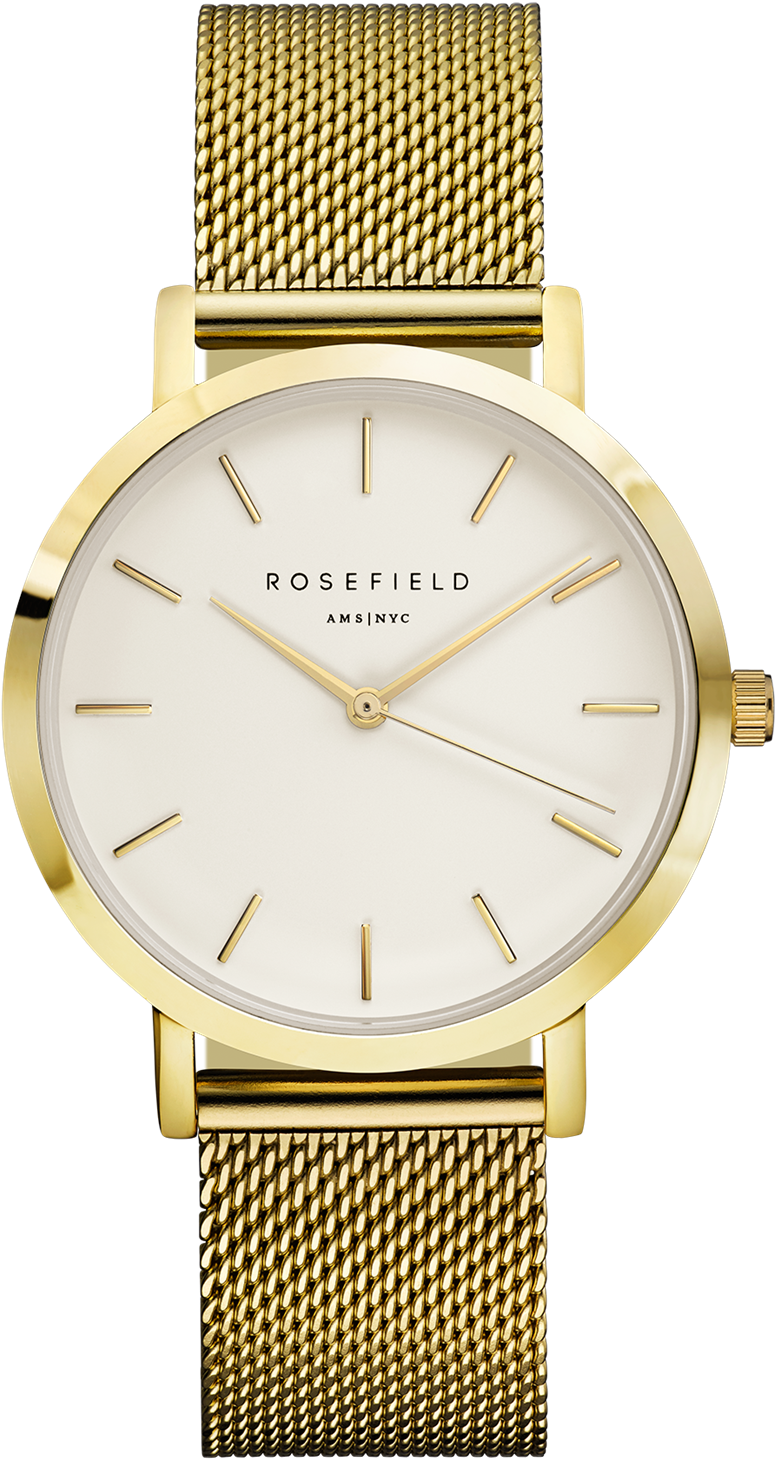 Rosefield The Mercer Pvd Gold Plated Case Gold Mesh - Women's Rosefield Mercer Mesh Strap Watch, 38mm (1199x1499), Png Download