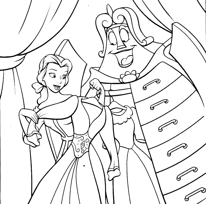 Princess Belle Choose Clothes Coloring For Kids - Adult Disney Coloring Pages For Princess Belle (700x693), Png Download